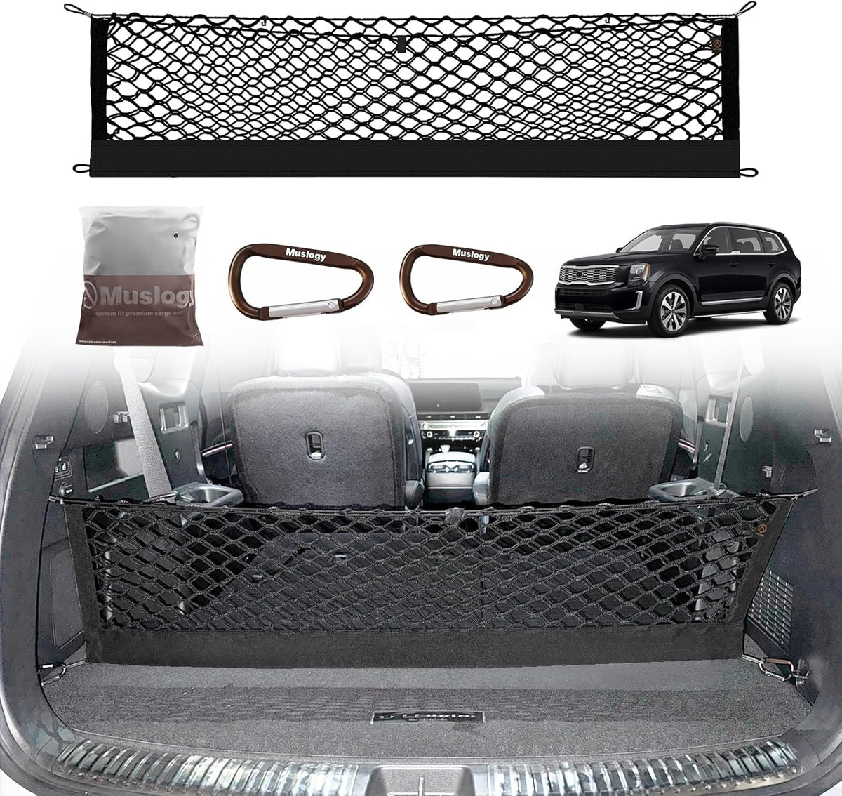Muslogy Truck Bed Cargo Net Trunk Netting Compatible with 2023-2025 2026 Honda CR-V Accessories, Pickup Cargo Organizer SUV Sedan Storage Net w/Heavy Duty Carabiners - Colors A