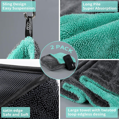 Crystal Clean 1300GSM Car Drying Towel - XL (24x36) Microfiber Towels for Cars with Double Twisted Loop, Professional Detailing Towel for Car Detailers - Quick Dry, Paint Safe & Swirl-Free