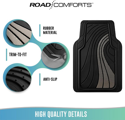 Road Comforts Car Floor Mats Full Set – Front & Rear Car Floor Mats with Aluminum Design, Anti-Slip Backing, All-Weather Protection, Trim-to-Fit Car Mats for Most Sedans, SUVs & Vans -All Pink