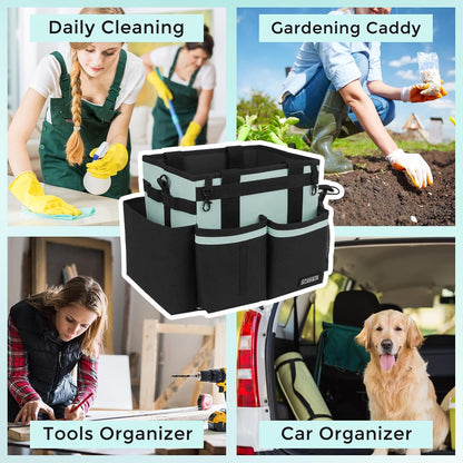 SCAVATA Compact Wearable Cleaning Caddy, Small Supplies Organizer with Handle & Shoulder Straps for Housekeepers, Under Sink & Car Cleaning Tool Organizer Bag (Black)
