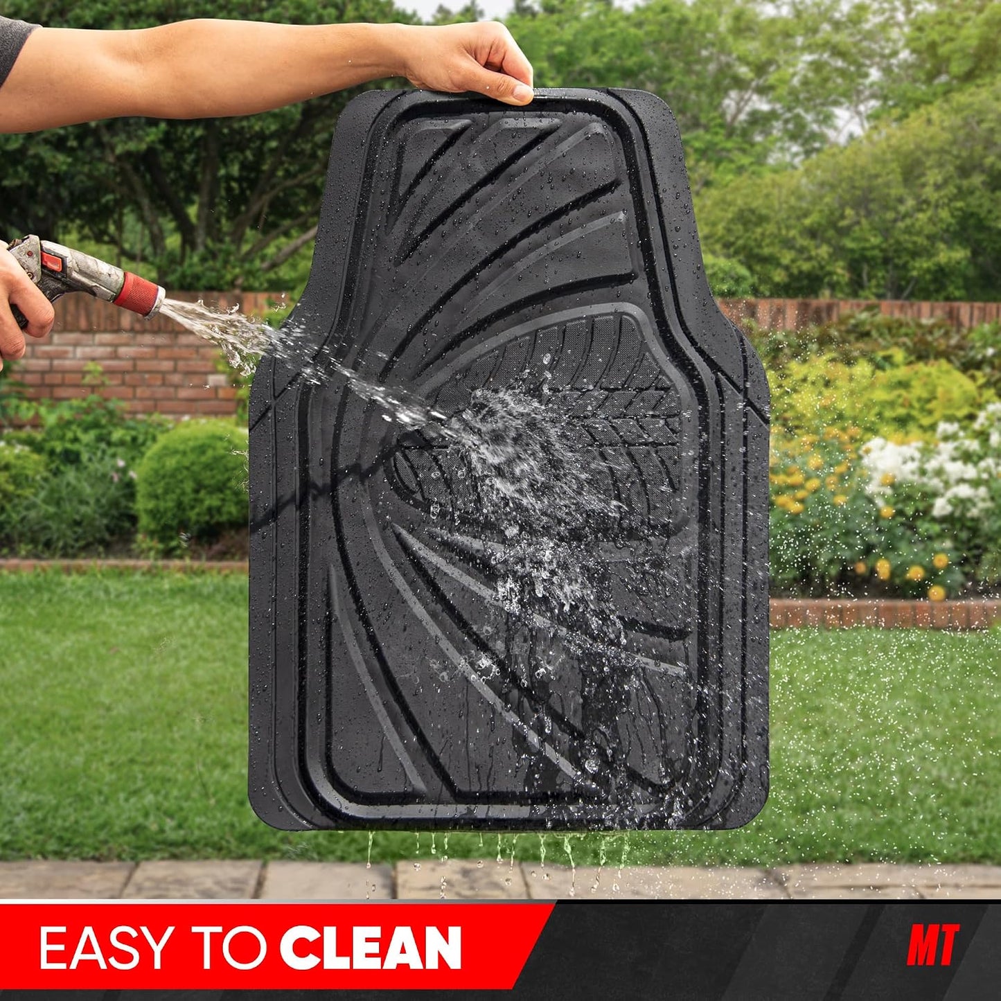 Motor Trend FlexTough Performance All Weather Rubber Car Floor Mats - 3 Piece Floor Mats Automotive Liners for Cars Truck SUV, Heavy-Duty Waterproof (Black)
