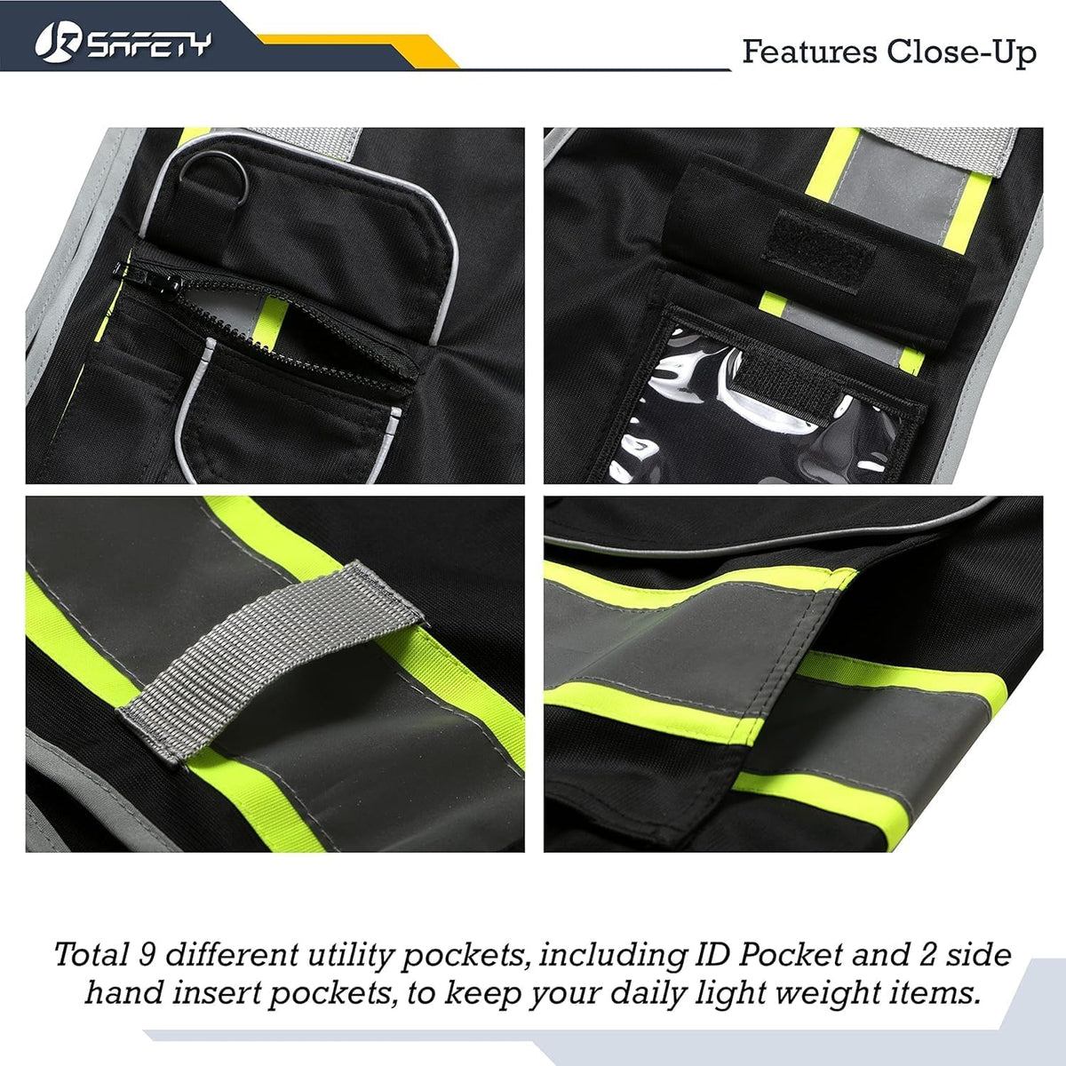 JKSafety 9 Pockets Class 2 High Visibility Zipper Front Safety Vest With Reflective Strips,Meets ANSI/ISEA Standard (Large, 150-Yellow) - Colors B