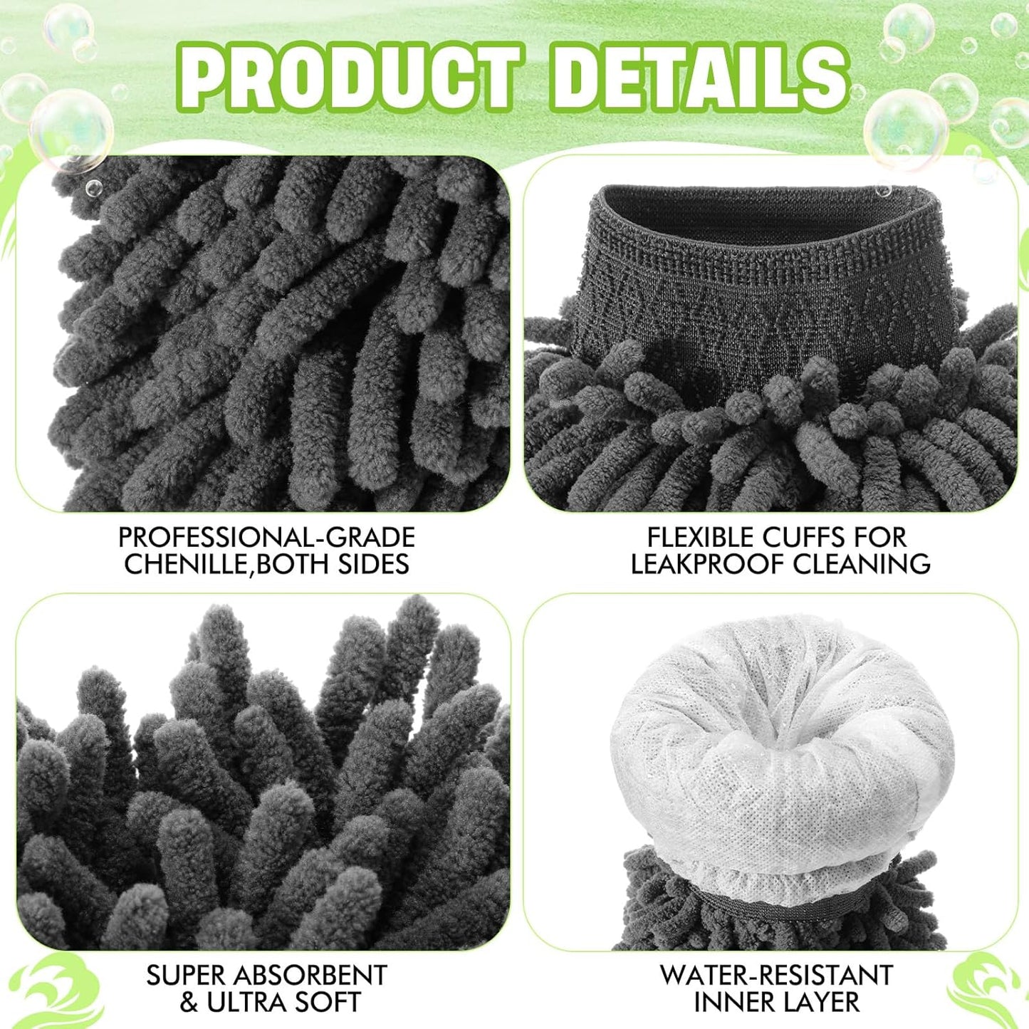 24 Pack Car Wash Mitt Bulk Microfiber, 10'' x 8'' Chenille Car Wash Mitt Gloves, Scratch Free Double Sided No Lint No Marks for Truck SUV and All Vehicle Surfaces (Blue)