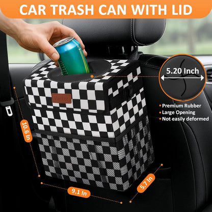 Vankor Car Trash Can Bin with Lid Hanging for Back Seat, Car Accessories for Women Men Leak Proof Automotive Garbage Cans Leakproof Vehicle Trash Can for Truck SUV Black