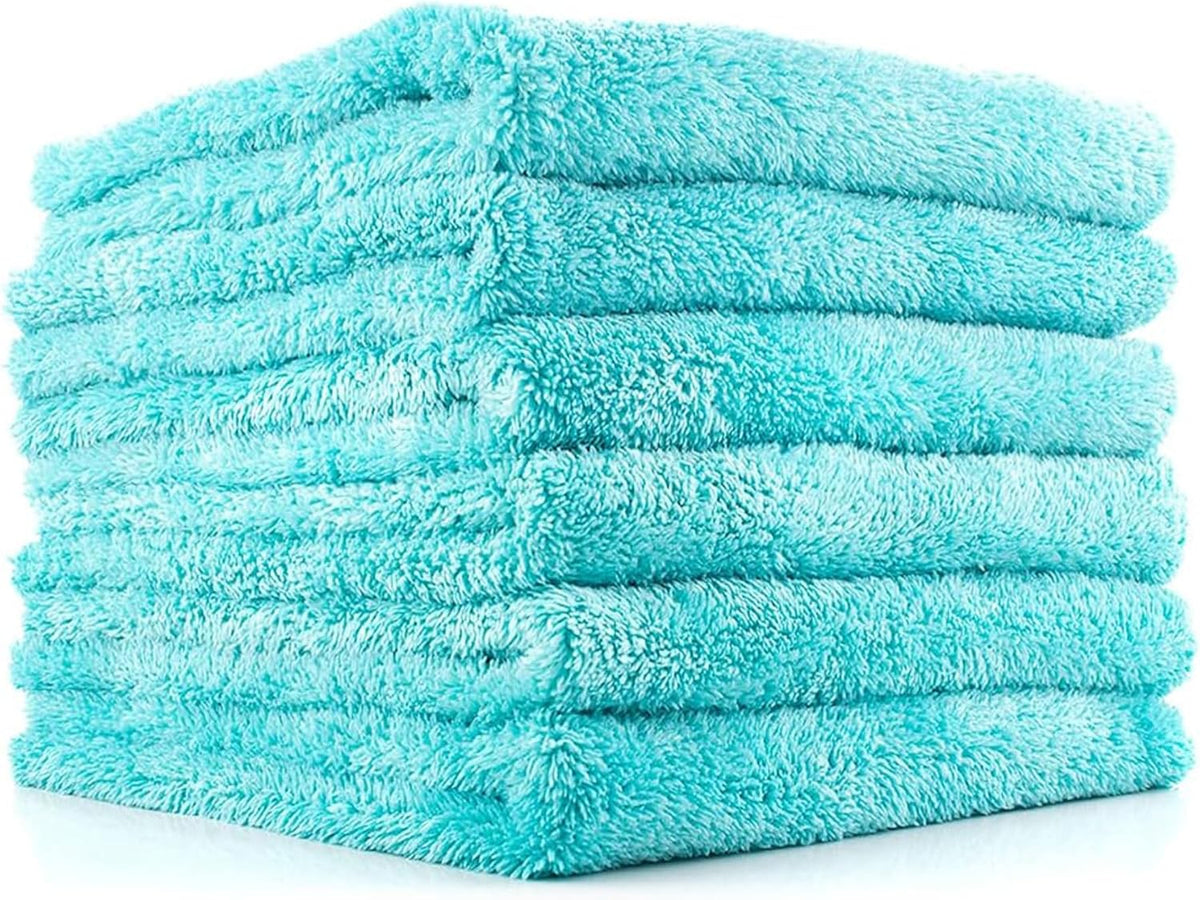 The Rag Company - Eagle Edgeless 450 (6-Pack) Professional Korean 70/30 Blend Super Plush Microfiber Detailing Buffing Polishing Drying Towels for Cars 16x16 in, Teal Blue