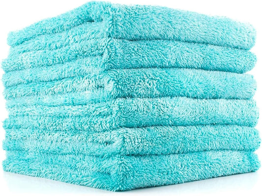 The Rag Company - Eagle Edgeless 450 (6-Pack) Professional Korean 70/30 Blend Super Plush Microfiber Detailing Buffing Polishing Drying Towels for Cars 16x16 in, Teal Blue