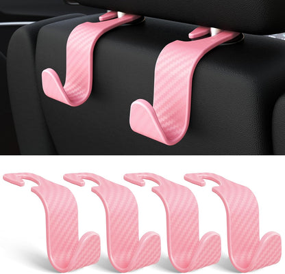 Amooca 4-Pack Car Headrest Hooks Vehicle Storage Organizer for Purses Handbags Groceries Backpack Coats –Holds 55lbs 360° Rotating Black