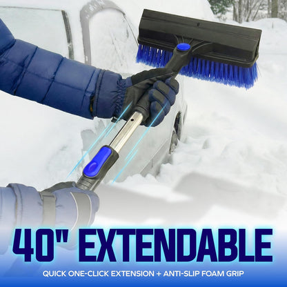 Snow Joe 45" Multi-Purpose Ice Scraper and Extendable Snow Brush for Car Windshield with Foam Grip and 360-Degree Pivoting Brush Head, SJEG-SB45S