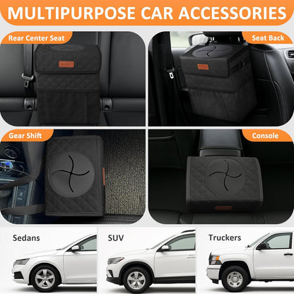 Vankor Car Trash Can Bin with Lid Hanging for Back Seat, Car Accessories for Women Men Leak Proof Automotive Garbage Cans Leakproof Vehicle Trash Can for Truck SUV Black
