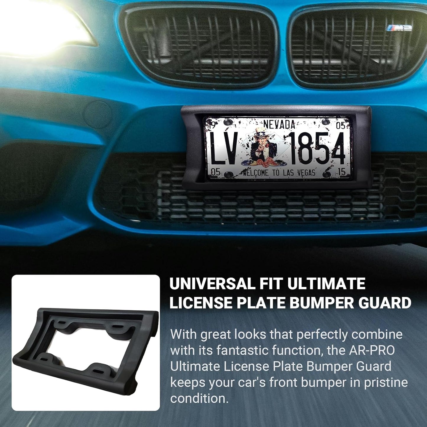 AR-PRO Ultimate License Plate Bumper Guard Screws Included - 2.3" Thick Rubber License Plate Mount Protects Bumper from Scratches and Dents - Universal Fit for Cars, Trucks, SUVs, and Vans