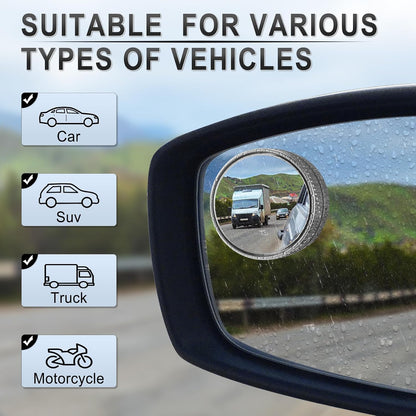 LivTee 2PCS Round Blind Spot Mirror, HD Glass and ABS Housing Convex Wide Angle Rearview Mirror with Adjustable Stick for Universal Car, Black