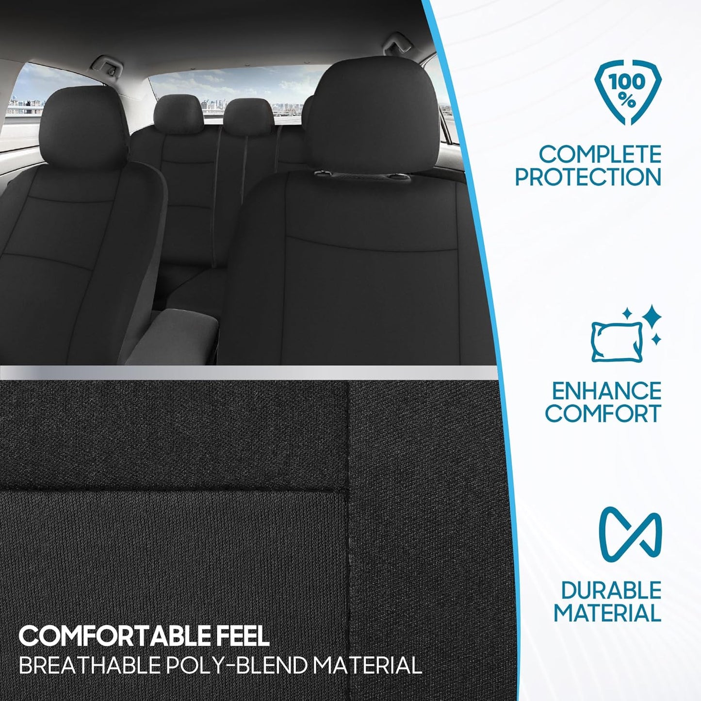 BDK PolyPro Car Seat Covers Full Set in Charcoal on Black – Front and Rear Split Bench for Cars, Easy to Install Cover Set, Accessories Auto Trucks Van SUV