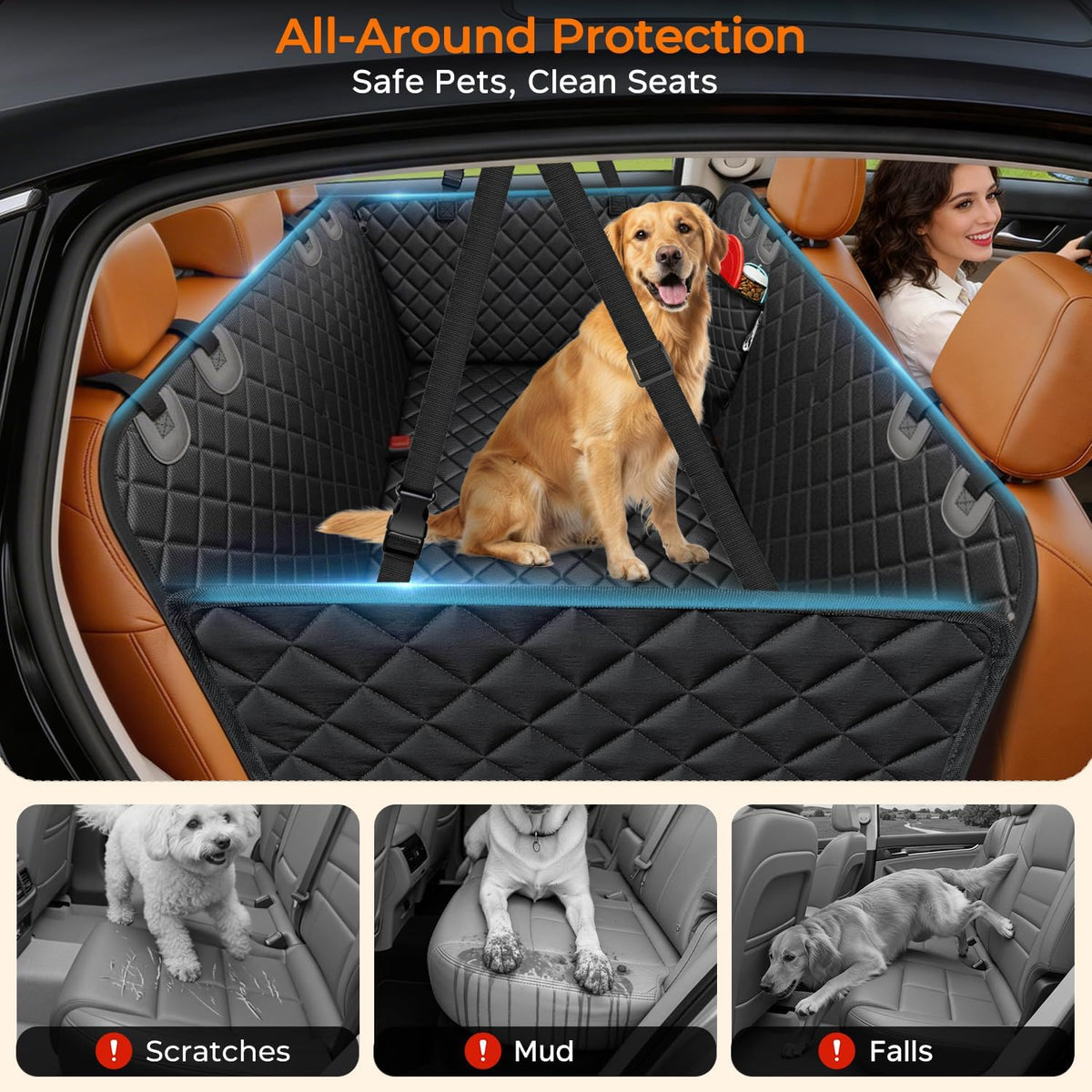 URPOWER Dog Car Seat Cover for Pets 100% Waterproof Seat Cover Hammock 600D Heavy Duty Scratch Proof Nonslip Durable Soft Back Seat Covers for Cars and SUVs