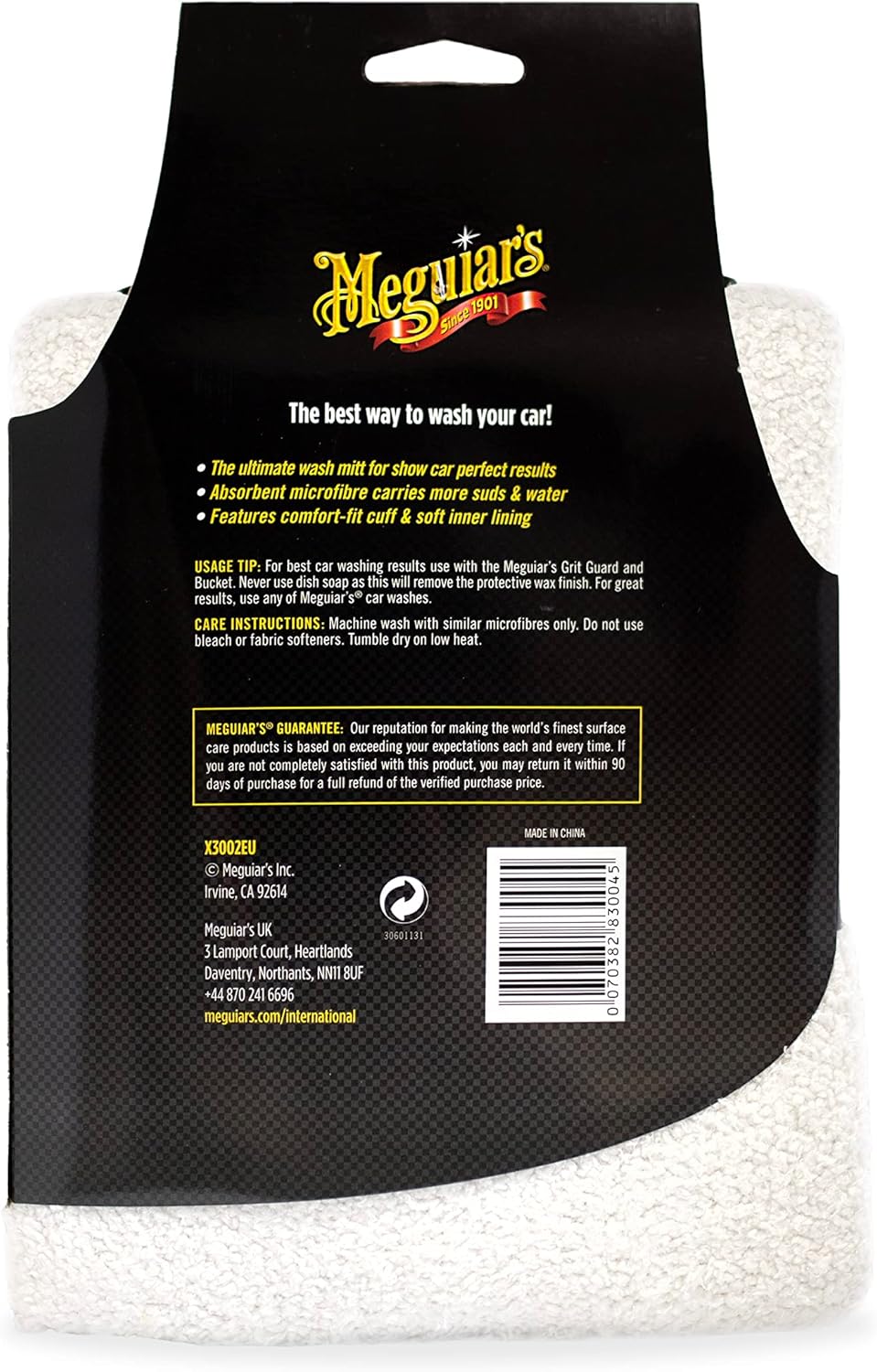 Meguiar's X3002 Microfiber Wash Mitt, Car Wash Mitt for DIY Drivers & Detailers—Designed for Scratch-Free Washing; Use On Exterior Paint and Clear Coat On Cars, Trucks & Suvs