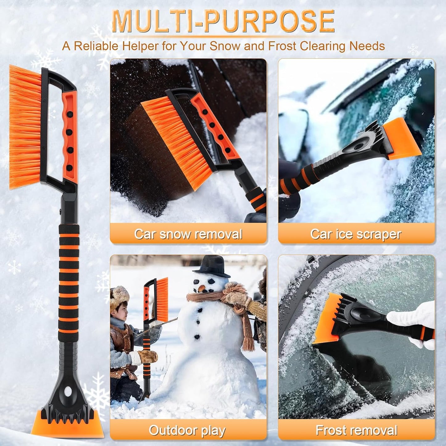 LivTee 32" Extendable Ice Scraper & Snow Brush for Car Windshield, 360° Rotating Snow Removal Tool for Cars, Trucks & SUVs, Automotive Winter Essentials & Car Accessories for Men, Orange