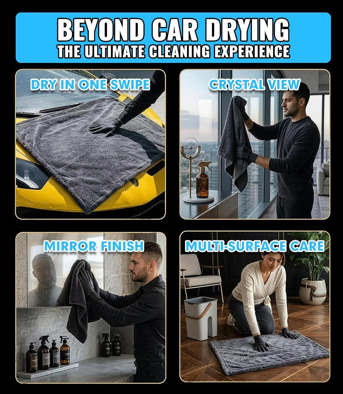 1400 GSM Car Drying Towels – XXL Microfiber Towels for Cars (48" x 24"), Ultra-Absorbent, Streak-Free, Scratch-Free, No Water Spots, Double-Twist Pile & Edgeless Design