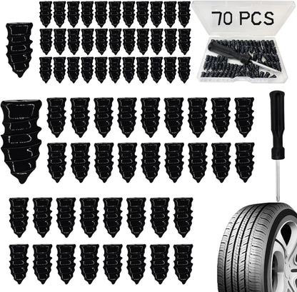 Tire Repair Nails 70PCS, Rubber Screw in Tyre Repair Screws Plugs Flat Tire Fix Rubber Nail Kits Heavy Duty Vacuum Tyre Tool with Screwdriver Box for Car Motorcycle Truck Jeep Puncture (35S+35L)