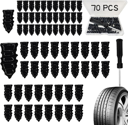 Tire Repair Nails 70PCS, Rubber Screw in Tyre Repair Screws Plugs Flat Tire Fix Rubber Nail Kits Heavy Duty Vacuum Tyre Tool with Screwdriver Box for Car Motorcycle Truck Jeep Puncture (35S+35L)