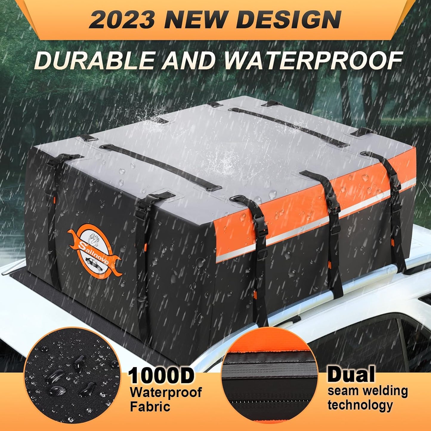 Sailnovo Rooftop Cargo Carrier Bag 21 Cubic, 1000D PVC Waterproof Vehicle Soft-Shell Carrier for Cars with/Without Roof Rack, Car Roof Storage Includes Anti-Slip Mat,10 Reinforced Straps, 6 Door Hooks