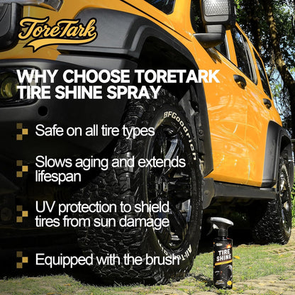 toretark Ceramic Tire Shine Spray — High-Gloss Wet Look Tire Coating with Ultra-Dense Nylon Brush Applicator, UV Protection, Long-Lasting Shine for Car Truck RV Motorcycle (16 Fl Oz)