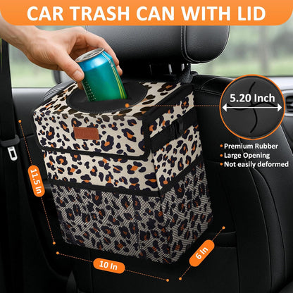 Vankor Car Trash Can Bin with Lid Hanging for Back Seat, Car Accessories for Women Men Leak Proof Automotive Garbage Cans Leakproof Vehicle Trash Can for Truck SUV Black