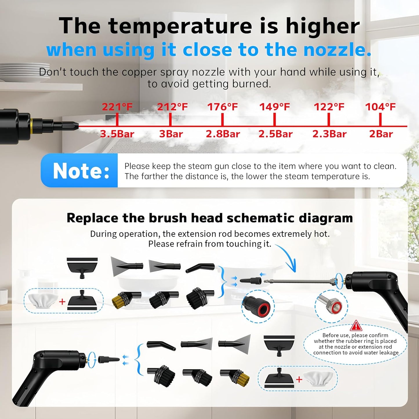 Pressurized Handheld Steam Cleaner 2500W, 54oz Large-Capacity Steamer with 3-Level Adjustable Steam, 15s Heat-Up & 15Pcs Accessories – for Car, Tile, Grout, Couch, Floor, Bed, Dirt, Furniture