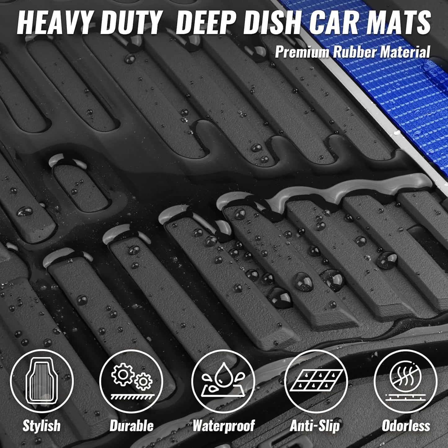 CAR PASS Heavy Duty Rubber Car Floor Mats, Deep Waterproof Car Floor Mats All Weather, Aluminum Film Floor Mats for Cars Non-Slip Universal Trim to Fit for SUVs Trucks Sedans Vans, Black Grey Metallic