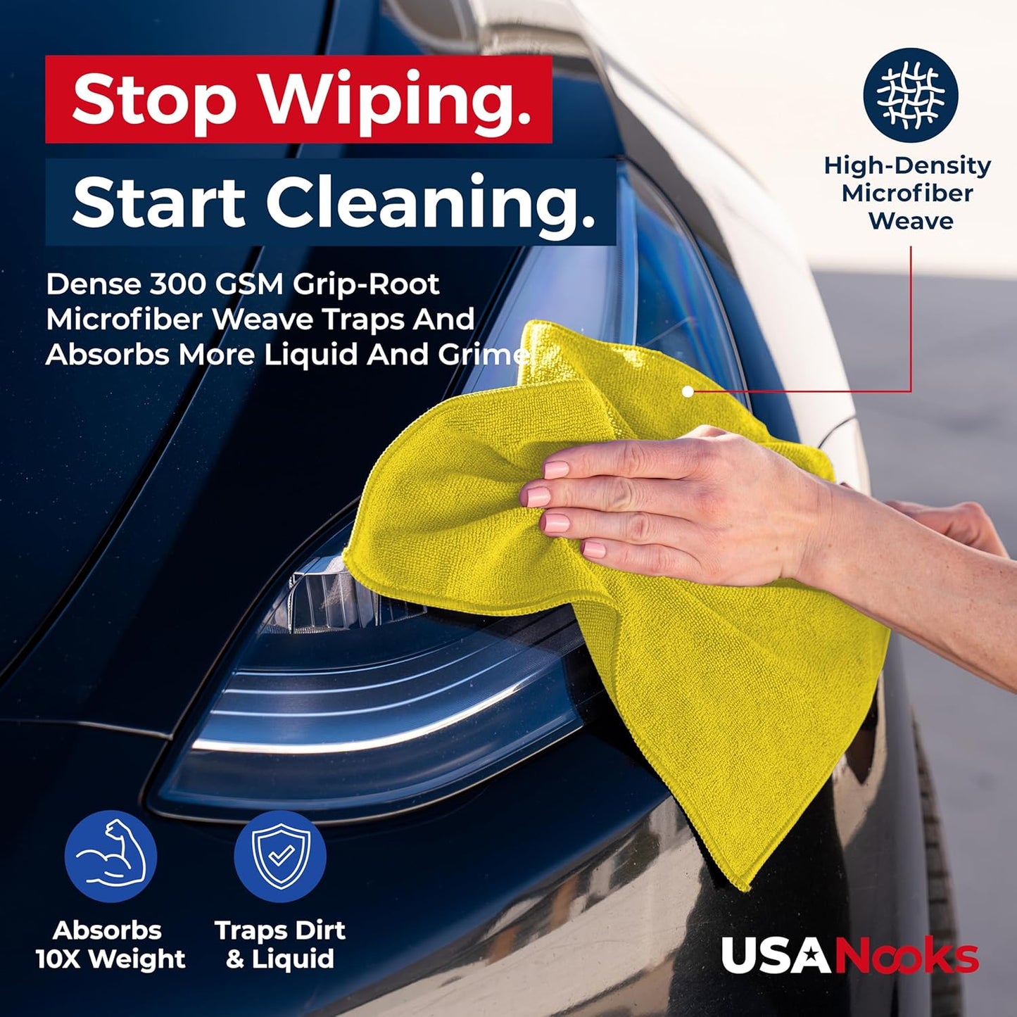 USANOOKS Microfiber Cleaning Cloth Grey - 12 Pcs (12.5"x12.5") - High Performance - 1200 Washes, Ultra Absorbent Microfiber Towel Weave Grime & Liquid for Streak-Free Mirror Shine - Car Washing Cloth