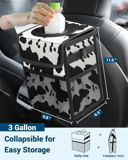 Capolo Car Trash Can with Lid, Leakproof Car Trash Bag Hanging Waterproof Automotive Garbage Can with Storage Pockets Mini Vehicle Trash Bin for Back/Front Seat(Black,2.5 Gallon)