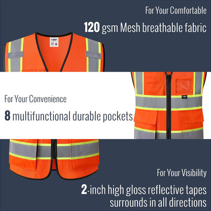 JKSafety Safety Vest for men women Hi Vis Reflective Vest with Pockets and Zipper High Visibility Meet ANSI Standard（BX320
