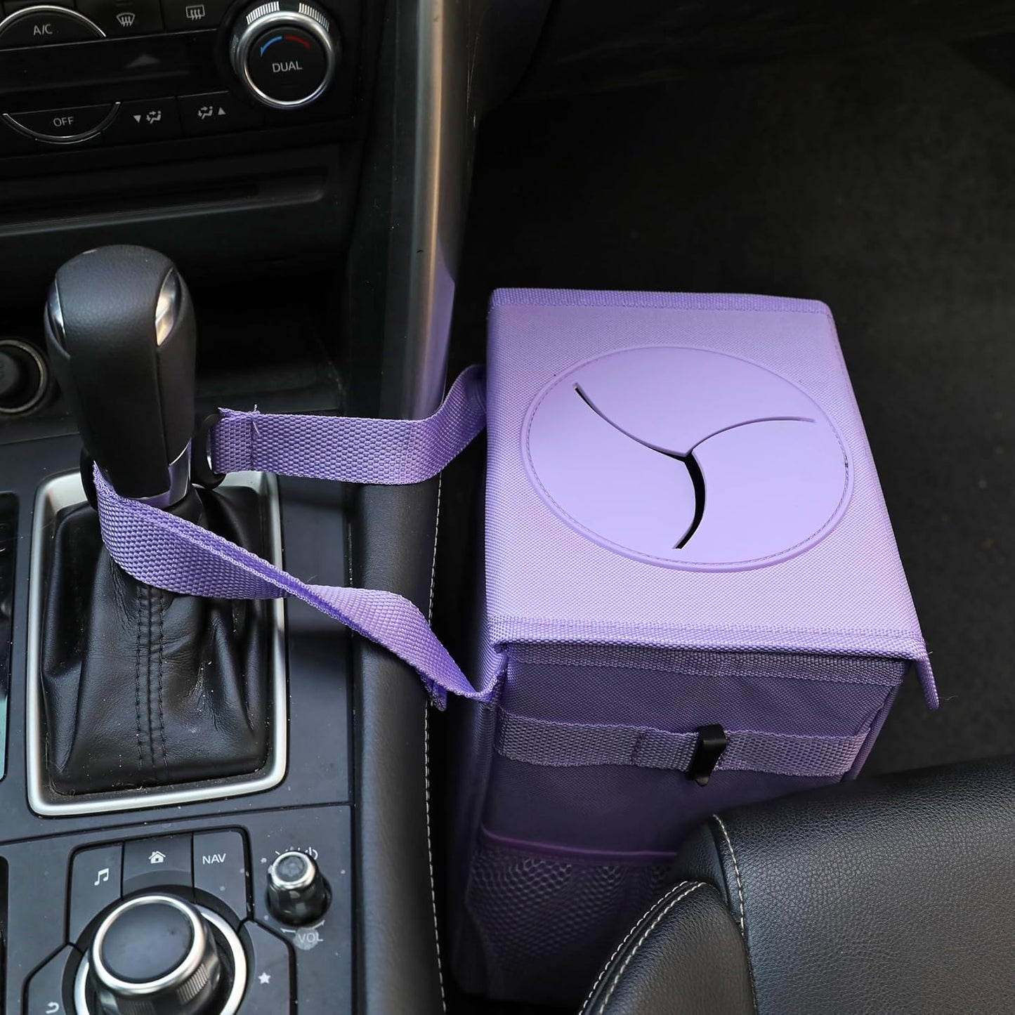 AOKJOY Car Garbage can with lid Leak Proof Vehicle Trash Can 3 Storage Pockets Hanging Waterproof car Trash Bag for SUV Beige