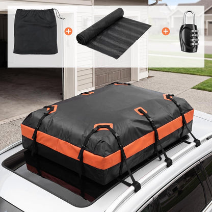 20 Cubic Feet Heavy Duty Waterproof Car Rooftop Cargo Carrier Bag | for All Vehicles with/without Rack, Includes Anti-Slip Mat, Reinforced Straps, Door Hooks, Storage & Luggage Lock