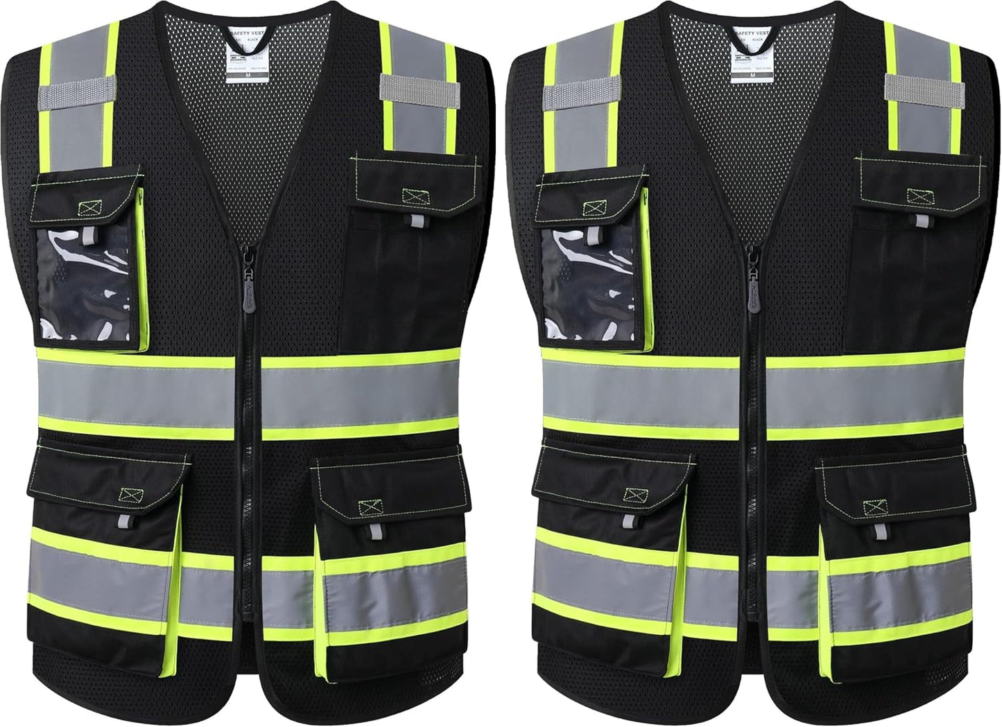 JKSafety Hi Vis Reflective Safety Vests for Men Women High Visibility Vest with Pockets Mesh Fabric Construction Safety Apparel Neon Vest for Work (220-Black L)