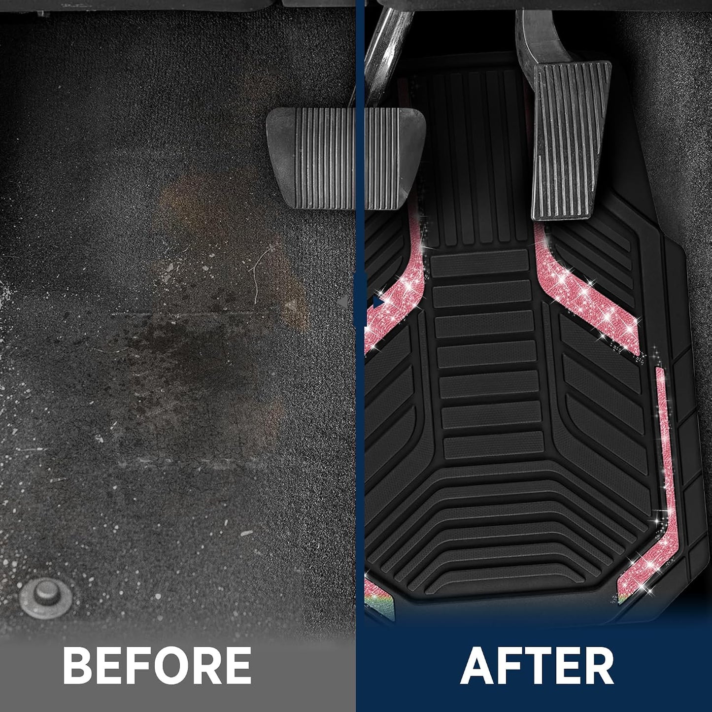 PIC AUTO Heavy Duty Rubber Floor Mats, Purple Aluminum Film Car Mats Set, Front and Rear Car Mats with Anti-Slip Backing, All Weather Protection, Trim-to-Fit for Automotive SUV, Sedan, Van