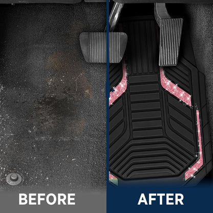 PIC AUTO Heavy Duty Rubber Floor Mats, Purple Aluminum Film Car Mats Set, Front and Rear Car Mats with Anti-Slip Backing, All Weather Protection, Trim-to-Fit for Automotive SUV, Sedan, Van