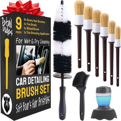 Car Detailing Brush Set 3-Pack - Soft Boar Hair Interior & Exterior Detailing Kit - Car Interior Cleaning Brushes for Leather, Piano Black Trim, Dashboards, Wheels and Engine Bay - Detail Dudes