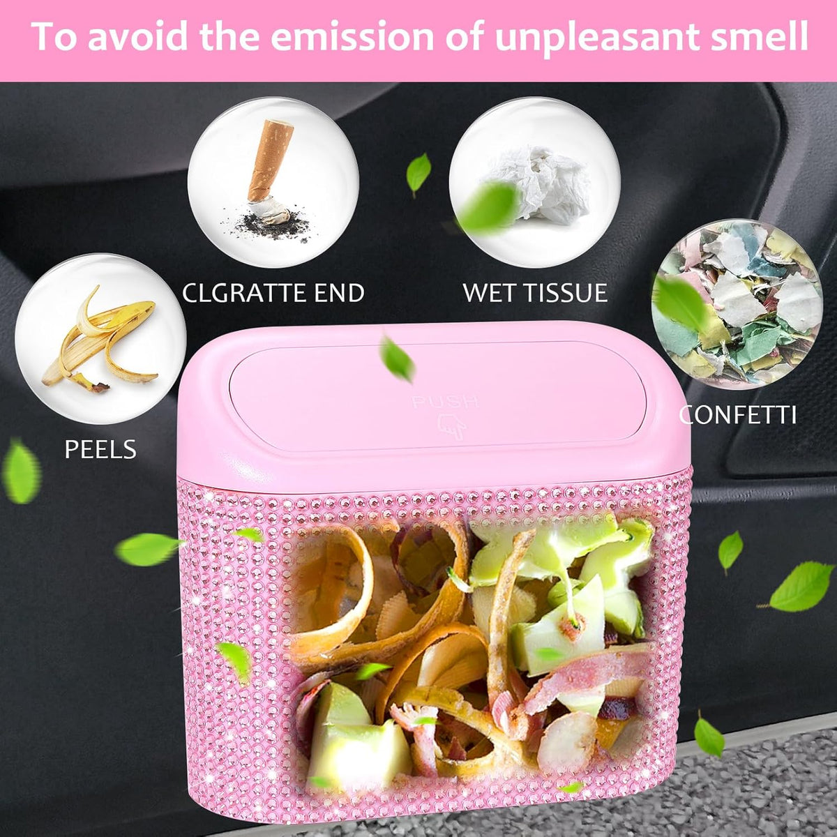 Accmor Car Trash Can with Lid, Leakproof Vehicle Garbage Organizer Holder Bin with 60 Pcs Trash Bags, Mini Auto Dustbin Interior Accessories Storage Container for SUV, Office, Home