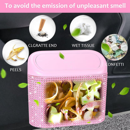 Accmor Car Trash Can with Lid, Leakproof Vehicle Garbage Organizer Holder Bin with 60 Pcs Trash Bags, Mini Auto Dustbin Interior Accessories Storage Container for SUV, Office, Home