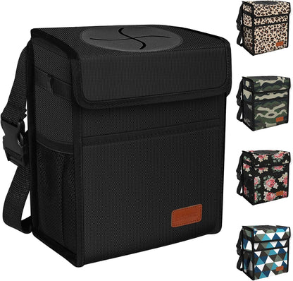 Femuar Leak Proof Car Trash Can with Lid - Waterproof Automotive Garbage Bin for SUVs, Collapsible and Portable Car Trash Bag, Black