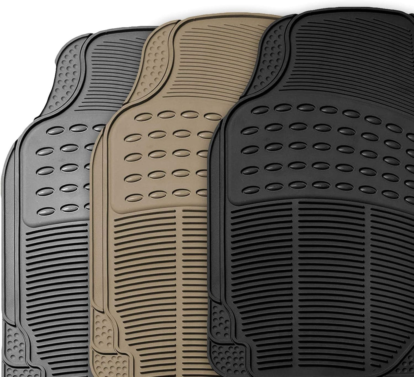 FH Group Automotive Floor Mats Solid ClimaProof for all weather protection Universal Fit Trimmable Heavy Duty fits most Cars, SUVs, and Trucks, 3pc Full Set Black