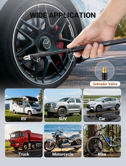 EVOULTES Heavy Duty Tire Pressure Gauge, Straight-On Dual Head Air Pressure Gauge Range 10-150 PSI, Air Gauge & 4 Valve Caps, Semi Truck Tire Gauge for Truck, RV, Car