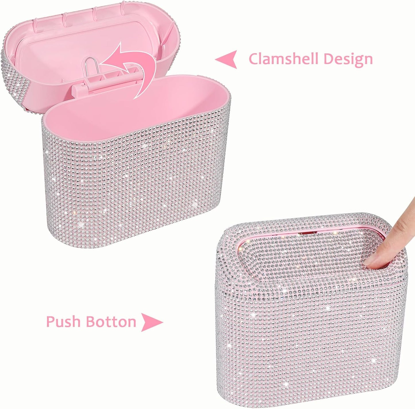 Accmor Car Trash Can with Lid, Mini Auto Dustbin Garbage Organizer Holder 2 Packs, Automotive Storage Container Bin with 60 Pcs Bags for Vehicle, Home, Office