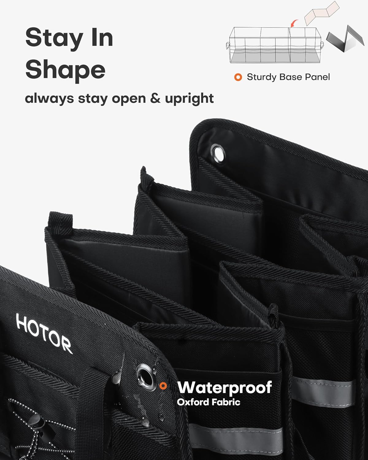 HOTOR Trunk Organizer for SUV – Car Storage Box with Reflective Strips, Collapsible Car Organizer with Large Capacity, Essential Car Accessories for Truck, Van & Sedan, Black, 33.1" x 13.0" x 12.0"
