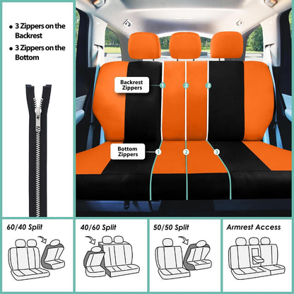 FH Group Full Set Cloth Car Seat Covers, Universal Fit Front and Split Bench Rear, Airbag Compatible, Washable for SUV, Sedan, Van - Black