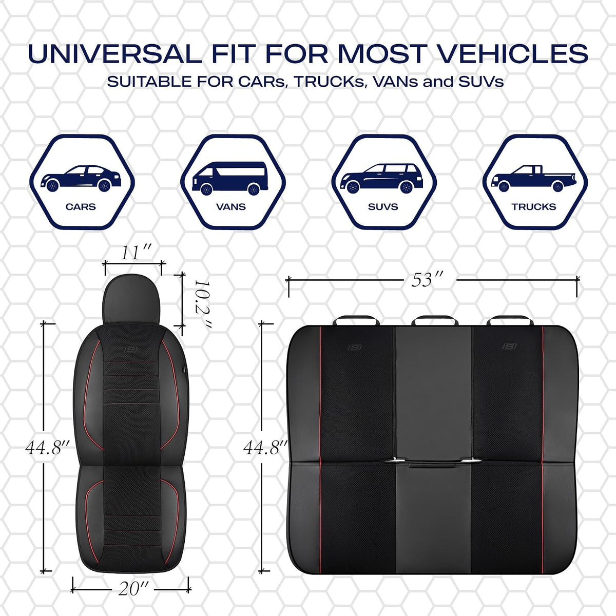Skechers Air-Cooled Memory Foam Seat Covers,Mesh Thick Car Seat Covers,Piping Leather Car Seat Covers Front Seats,Airbag Compatible,Automotive Comfort Universal FitMost Cars,Vans,Truck,SUV,Black