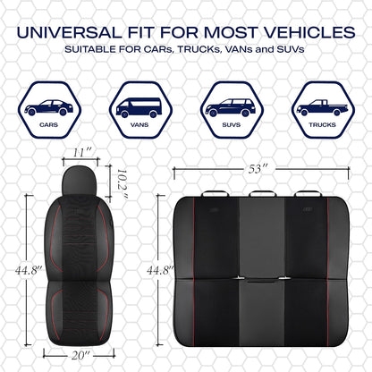Skechers Air-Cooled Memory Foam Seat Covers,Mesh Thick Car Seat Covers,Piping Leather Car Seat Covers Front Seats,Airbag Compatible,Automotive Comfort Universal FitMost Cars,Vans,Truck,SUV,Black