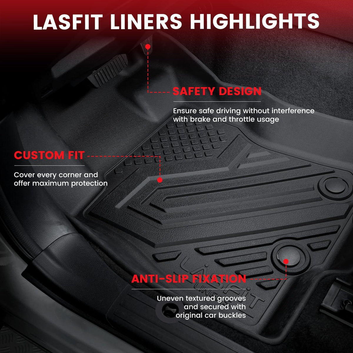 LASFIT Floor Mats Fits for Hyundai Sonata 2020-2026 (Only for FWD & Gas) & Kia K5 2021-2025 (Only for FWD) Custom Fit TPE All Weather Floor Liners Car Mats Accessories, Black