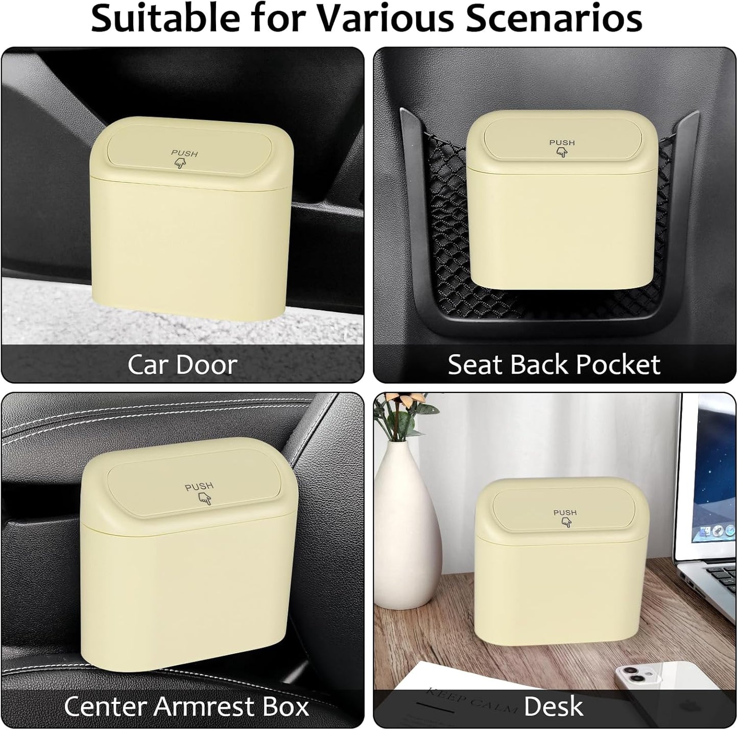 Accmor Car Trash Can with Lid, Mini Auto Dustbin Garbage Organizer Holder 2 Packs, Automotive Storage Container Bin with 60 Pcs Bags for Vehicle, Home, Office