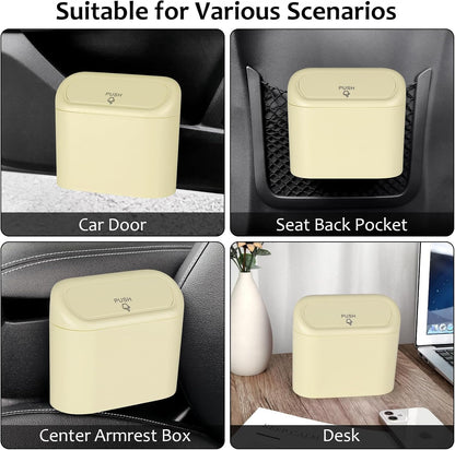 Accmor Car Trash Can with Lid, Mini Auto Dustbin Garbage Organizer Holder 2 Packs, Automotive Storage Container Bin with 60 Pcs Bags for Vehicle, Home, Office
