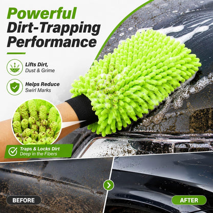 2PK Chenille Microfiber Car Wash Mitt – Ultra-Soft, Scratch-Free, Highly Absorbent Wash Mitts for Car Washing & Detailing, Lint-Free with Rich Foam (8.27" x 6.3")